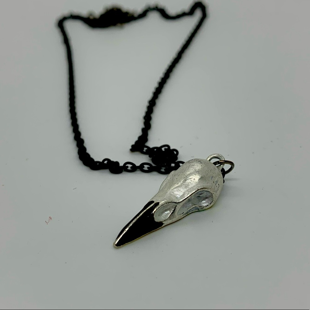 Raven skull metallic necklace Wicca goth punk